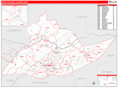 State College Metro Area Digital Map Red Line Style